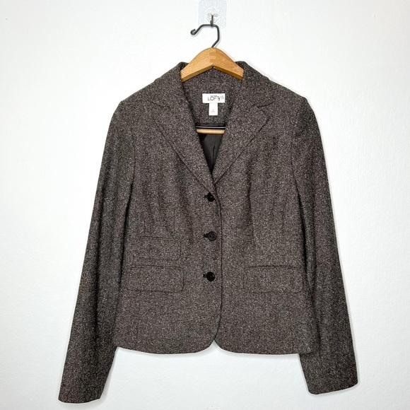 Ann Taylor LOFT Neutral‎ Wool Blend Tweed Business Casual Blazer Jacket 4 - Picture 2 of 7